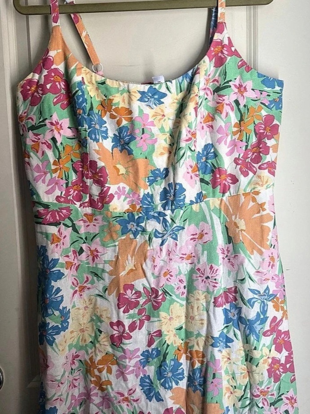 Old Navy Waist-Defined Floral Linen-Blend Smocked Midi Cami Dress Multicolor XL